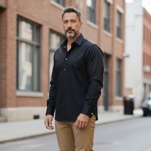 Kenneth Cole Reaction Slim Fit Black French Cuff Dress Shirt Modern Stretch, XL